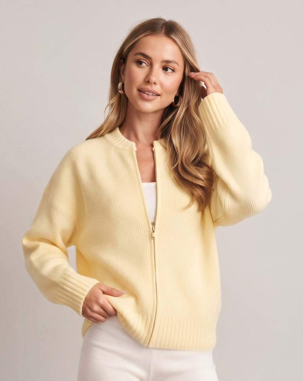 CARDIGAN EN MAILLE À COL ROND ET MANCHES LONGUES
