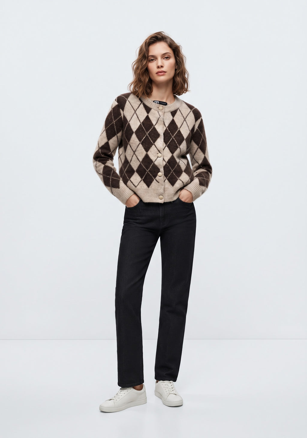 CARDIGAN EN MAILLE À MOTIF LOSANGES