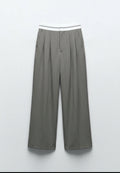 PANTALON LARGE À TAILLE CONTRASTÉE ET PLIS